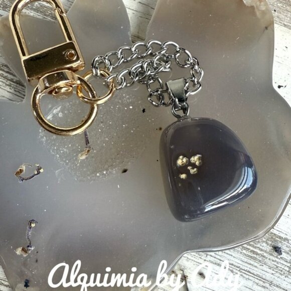 Bag charm dark gray agate key card holder - Picture 1 of 2